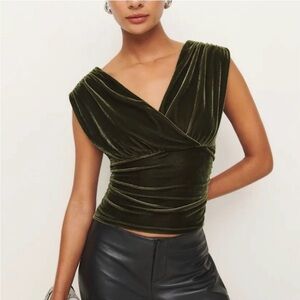Reformation Amelia Knit Velvet Top Miss Green Size Small NEW
